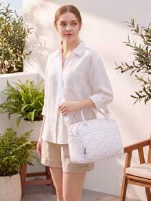 1Piece Portable Lunch Bag Large Reusable Insulated Lunch Box Bento Pouch Dinner Insulation Bag Student Thickened Cute Lunch Fruit Bag Pink Strawberry Stripe Leopard Print Small Floral Bag For School School Accessories School Stuff - 紫花 - 查看 8