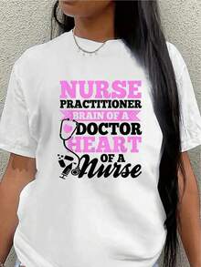 Short-Sleeved Polyester T-Shirt For Nurses And Doctors, Printed With The Slogan "Doctor's Mind, Nurse's Soul," Comfortable And Durable, Suitable For Work Or Casual Wear At Home Or In Clinics. Women's Casual Blouse - 白色 - 查看 7