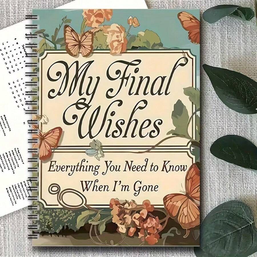 1本波希米亞風螺旋筆記本「My Last Wish」主題設計，蝴蝶與花卉插圖裝飾，可撕頁，適合日常規劃、會議記錄與行程管理 - B - 查看 1