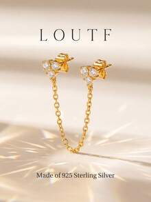 1 đôi bông tai bạc 925 đính đá Cubic Zirconia lấp lánh dành cho nữ, trang sức cao cấp thanh lịch, tinh tế, cá tính và quyến rũ, quà tặng dự tiệc. - Vàng - Xem 1