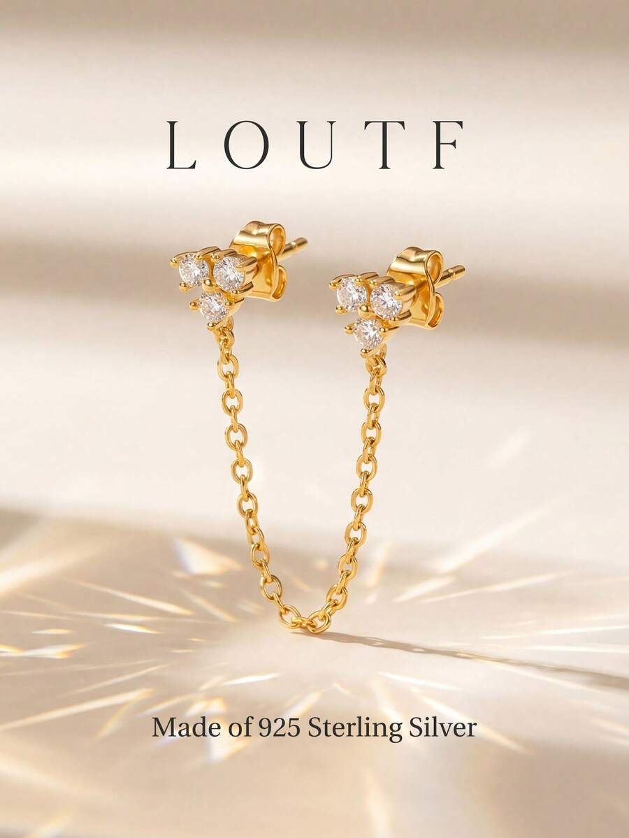 1 đôi bông tai bạc 925 đính đá Cubic Zirconia lấp lánh dành cho nữ, trang sức cao cấp thanh lịch, tinh tế, cá tính và quyến rũ, quà tặng dự tiệc. - Vàng - Xem 1
