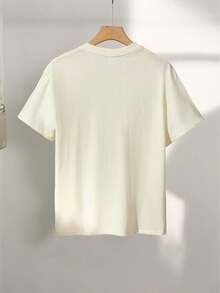 Graphic Print T-Shirt, Short Sleeves, Round Neck, Casual Top For Summer And Spring, Women's Clothing, Women's Winter Clothing - 杏色 - 查看 4