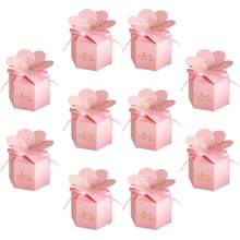 10Pcs Petal Shaped Wedding Candy Boxes Hexagonal Floral Gold Stamping Paper Gift Boxes With Ribbon Just For You Printed Party Favor Boxes For Wedding, Bridal Shower Birthday Valentine's Day Decoration - Petal Box - View 14