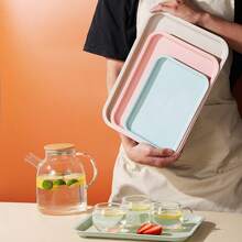 4pcs Reusable Breakfast Serving Trays, Rectangular Service Platters, Fruit Plates, Tea Trays, Dessert Dishes, Coffee Cup Holders, Decorative Snack Trays, Bread Plates, Kitchen Supplies, Catering Accessories, Ideal For Weddings, Parties, Kitchens, Holidays - Multicolor - View 6