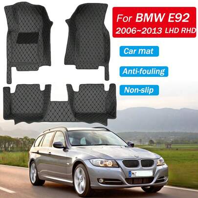 Thảm sàn xe hơi cao cấp bằng da PU sang trọng, phủ toàn bộ bề mặt, dành cho BMW E92 2006~2013, chống thấm nước, chống trượt, chống bám bẩn, bền bỉ, màu đen tuyền.