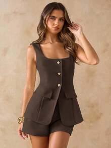 Two-Piece Set For Women For Everyday Wear - 酒紅色 - 查看 12