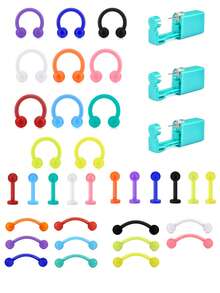 7pcs Stainless Steel Piercing Kit, Includes 12G/14G/18G Needles, Suitable For Navel, Lip, Nose, Eyebrow, Ear Piercing, With Nose Stud, Navel Ring, Lip Ring And Nose Septum Ring - Multicolor - View 16
