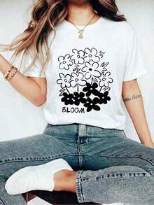 Women's Blouses: Y2K Style Women's Summer Top, 100% Cotton, Cute And Fun. Comfortable, With Simple Colorful Floral Patterns, Flower Designs, And Cartoon Letter Prints. Women's T-Shirt Suitable For Various Occasions, Ideal As A Gift For Festivals, Birthdays, Music Festivals, Mother's Day, Easter, Graduation Season, Casual And Versatile, For Beach Vacations, Simple And Fashionable. Suitable For Daily Wear By Women And Girls. - 白色的 - 查看 9