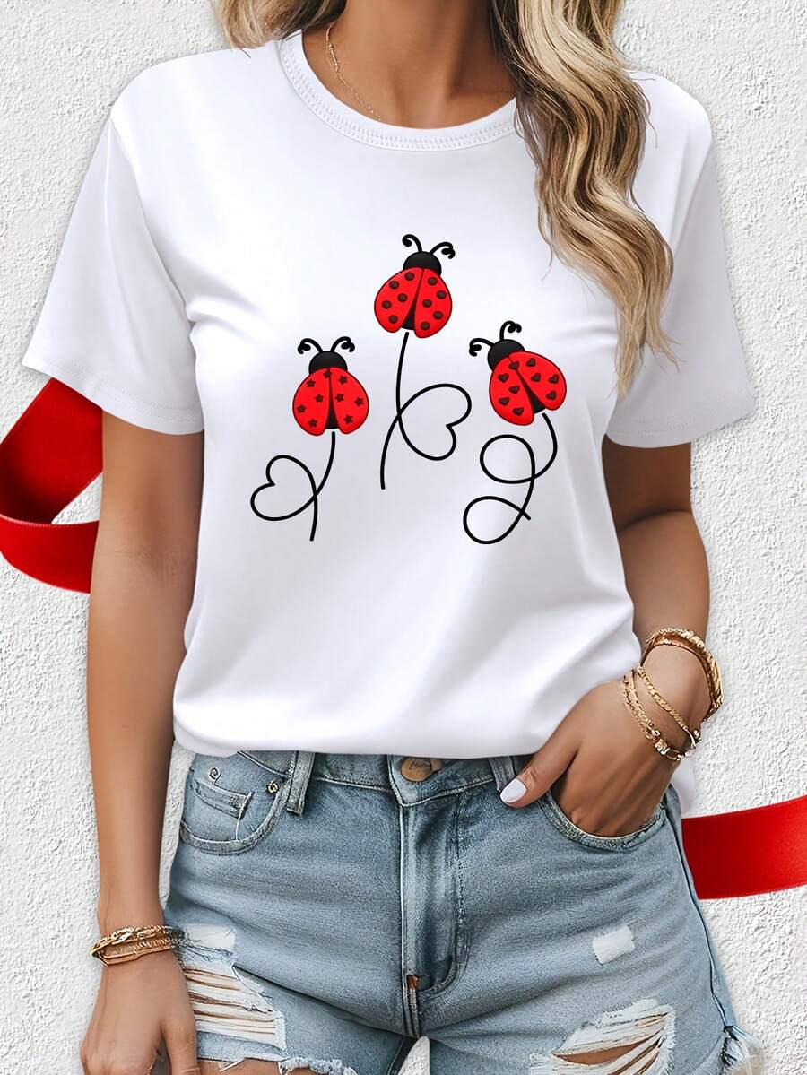 Camiseta blanca de manga corta para mujer 3388#, elegante, ideal para el trabajo, esencial para el verano, viajes, citas, regalos, vacaciones, playa, con diseño de mariposa y corazón
