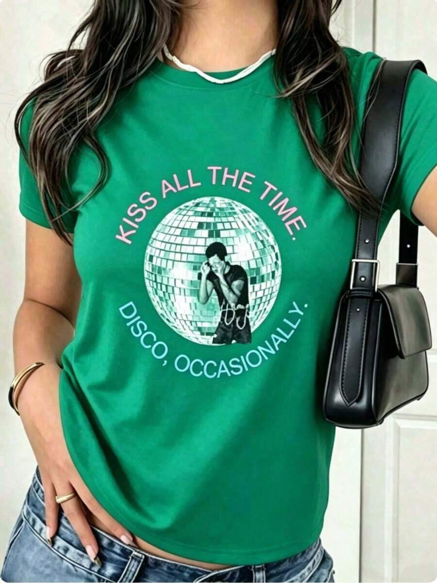Camiseta Casual de Mujer 100% Algodón | Camiseta de manga corta con cuello redondo y estampado informal para mujer, estilo Harry, Kiss All The Time Disco Occasionally, Disco Ball, Love On Tour Essential (2) Camiseta de manga corta holgada y elegante para hombre | Diseño Exquisito | Imprescindible para el Verano | Versátil y Fácil de Combinar | Muestra tu estilo con esta camiseta de manga corta y cuello redondo. | Lavable a máquina | Adecuado para todas las estaciones, cómodo y ajustado. | Camiseta con Estampado Digital Brillante, Casual y Versátil-Vintage Street Style Unisexoose Cotton Short Sleeve Crew Neck T-Shirt - Verde - Ver 1