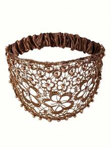 1pc Women's Fashion Crochet Headband With Faux Pearl And Hollow Design, Made Of Elegant Lace And Satin Elastic Fabric, Perfect For Special Occasions, Parties And Daily Wear - Multicolor - View 13