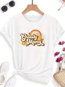 Camiseta de Verano para Mujer, Top de Manga Corta a para Vacaciones, Estampado Tropical Floral con Diseño Solares, Cuello Redondo, Camiseta Deportiva Casual Versátil, Tela Cómoda y Transpirable con Elasticidad Media, Top de para Mujer, Regalo para, Estilo Veraniego - Blanco - Ver 7