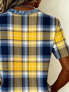 Camiseta de mujer con cuello redondo, manga corta y estampado de corazones en bloques de color - Multicolor 5 - Ver 4