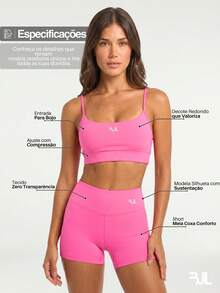 Women's Fitness Top And Shorts Set - Zero Transparency - Training, Comfort, Running, Premium Spandex, Yoga, Compression Design - Volleyball - Màu Hồng Tươi - Xem 3