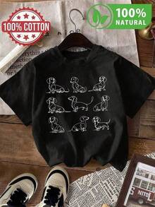 Camisetas Para Mujer AlgodónT-Shirt de Algodón para Hombre con Diseño de Perros Salchicha Dibujados: Ropa Casual y Moderna de Moda Mexicana para Amantes de Mascotas, Ideal para uso Diario, Unisex y Cómoda, Estilo Juvenil 100% Algodón Calidad Premium,  Urbana mundial 2026 - Negro - Ver 1