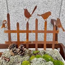 2件鄉村風圍欄鳥類金屬花園裝飾插樁，含木質元素戶外地面裝飾，免電池，適合聖誕節、生日及節日禮物 - A - 查看 5