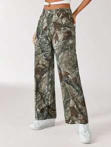 Jeans de mezclilla con estampado de leopardo vintage informal - Verde militar - Ver 4