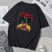 Unisex Shogun-Assassin T-Shirt With Anime And Cartoon Graphic Print, Short Sleeve, Casual Summer Style. - 黑色 - 查看 1
