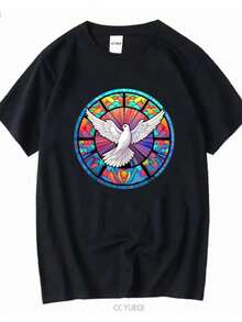 Women's Blouses Holy Spirit Dove Praise Jesus In Stained Glass T Shirt Size S 5XL Long Or Short Sleeves Vintage Washed Fashion Homme Soft - 黑色 - 查看 1