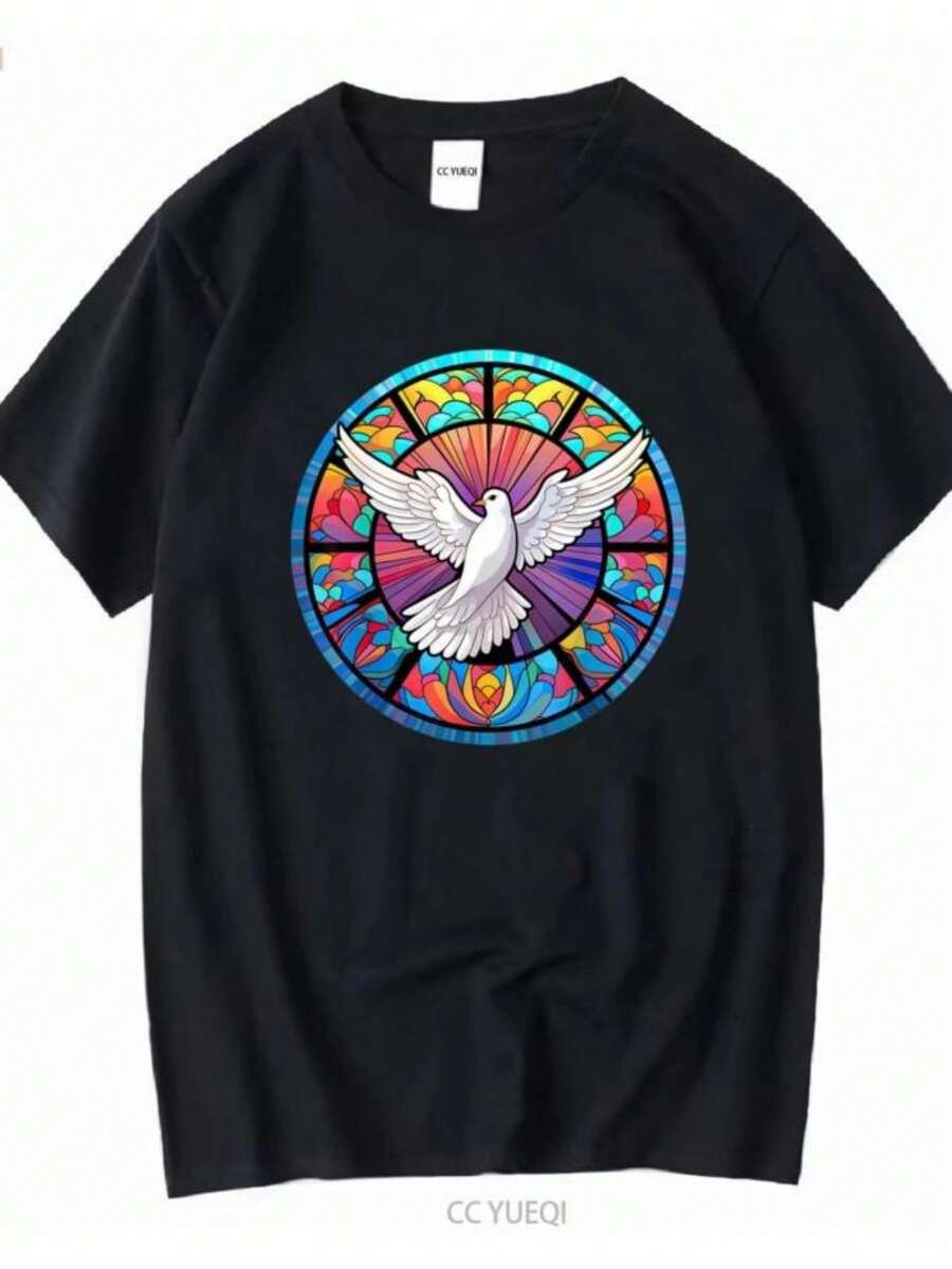 Women's Blouses Holy Spirit Dove Praise Jesus In Stained Glass T Shirt Size S 5XL Long Or Short Sleeves Vintage Washed Fashion Homme Soft - 黑色 - 查看 1