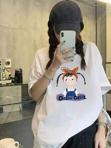 Camisetas Vintage de Calidad Premium: Elegantes Camisetas de Manga Corta para Niñas Pequeñas, Blancas, de Verano, Versátiles, Holgadas, Bonitas, 100% Algodón Vintage. - Blanco - Ver 3