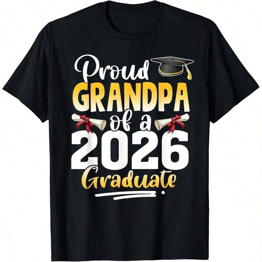 Orgulloso Abuelo de un Graduado de 2026, Camiseta para Familia Graduada de 2026, Ropa Cómoda para el Hogar, Moda Diaria, Ropa para Fiestas, Estilo Unisex, Camiseta de Regalo, Tallas S - XXXXL, Negra - Negro 12 - Ver 1