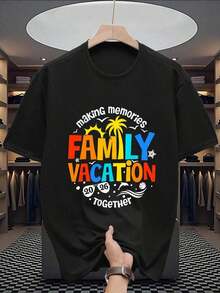 Camiseta de algodón con cuello redondo y estampado para hombre, opciones en blanco, Creando Recuerdos Vacaciones Familiares Juntos 2026, Camisetas Oversize de Uso Casual, Tops de Manga Corta Holgados para Primavera, Camisetas Básicas de Moda de Verano, Ropa de Regalo para Hombre, playeras de mujer - Negro - Ver 6