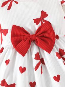 Set de 2 piezas con parte superior de manga corta con estampado de mariposa y cuello redondo, y pantalones cortos acanalados lisos, conjunto lindo para primavera/verano para bebé y niño pequeño - Rojo - Ver 6