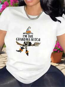 Soft Polyester Casual T-Shirt For Halloween Parties, Durable And Lightweight, With A Fun Witch Design, Ideal For Home Decor Or Outdoor Events, Comfortable Fit For All Ages, Perfect As A Gift Idea. 100% Cotton. Durable. New Women's Summer T-Shirt, Casual And Comfortable With A Round Neck - 白色的 - 查看 3