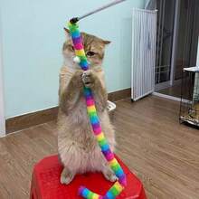 1pc Colorful Plush Caterpillar Cat Toy - Interesting Interactive Cat Teaser Wand, Scratch-Resistant & Durable, Battery-Free - Pink - View 4