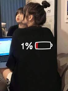 100% Algodón Premium 180g .¡Oferta Especial!Playera.Camiseta divertida con diseño de batería baja de algodón cómodo para mujer con estilo casual y moderno, perfecta para el día a día con opción en negro, categoría de moda femenina,  en ropa casual.Camiseta Streetwear Unisex Ideal para Conciertos y Regalo - Negro - Ver 1