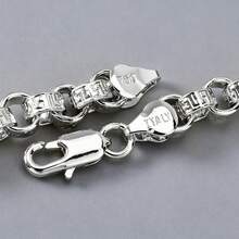 Vintage 750 Italian 3D Round Interwoven Hand Carved Texture Collarbone Necklace With Hip-Hop Street Style Suitable For Men Daily Party Wear - Silver - View 3