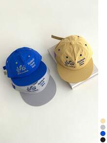 1頂夏季透氣快乾字母刺繡棒球帽，中性百搭平簷尖頂帽，男女通用休閒卡通遮陽帽，大頭圍適用，修飾臉型設計 - Moon塗鴉 - 查看 4