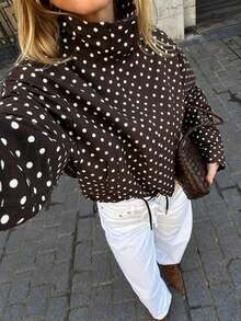 Ropa de otoño para mujer Ropa de invierno Abrigo de invierno con lunares Chaquetas cortas para mujer Abrigos Blusas de manga larga Chaquetas con cremallera para damas Abrigos cortos de primavera y otoño Nuevas prendas de calle Chaqueta corta con cremallera - Café integral - Ver 3