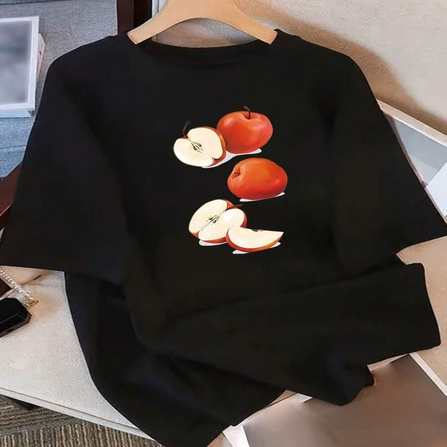 Camiseta de Algodón Puro para Mujer con Diseño Exclusivo y Estampado, Manga Corta, Nueva Colección Verano 2025, Top Holgado Ajustado de Media Manga S-XXXL - Negro - Ver 1