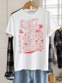 New Women's Summer Crew Neck Graphic T-Shirts, 100% Cotton, Casual Wear To Avoid Turning Your Feelings Into Crimes, Loose Spring Short Sleeve T-Shirts, Fashionable Summer Basic T-Shirts, Clothing Gift For Women - Unisex Cotton Loose Short Sleeve Crew Neck Urban Vintage Style T-Shirt. - 白色 - 查看 2