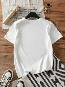 1 Piece, 100% Cotton. Loose-Fitting T-Shirt, 100% Cotton, Summer Short-Sleeved Round Neck T-Shirt, Oversized, Spring/Summer Tops, 100% Cotton, Short-Sleeved T-Shirt For Women, Colorful Slogan Print "Sunshine In My Heart", Solid Color Round Neck, Soft And Comfortable, Casual, Streetwear, Y2K, Beach, Graduation Party, Vacation, Top, Summer, Spring, T-Shirt, Gym, Sports, Party Top, Blouse, Roman Style, Vintage, Carnival, Spring, May, Women's Tops, Spring Outfit, Jersey, Summer Clothing, Funny T-Shirts, Vacation, Beach, Casual, Cute Tops, Black Tops, Tops, Summer Tops, Easter Clothing For Women, Carnival, All Seasons, Office/Lounge/Home/Minimalist, Western Style, Outfit, Retro Style - White - View 3