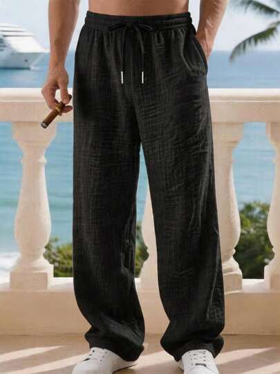 Men's Linen Pants, Lightweight Breathable Quick-Dry, Suitable For Outdoor, Beach, Leisure And Holiday