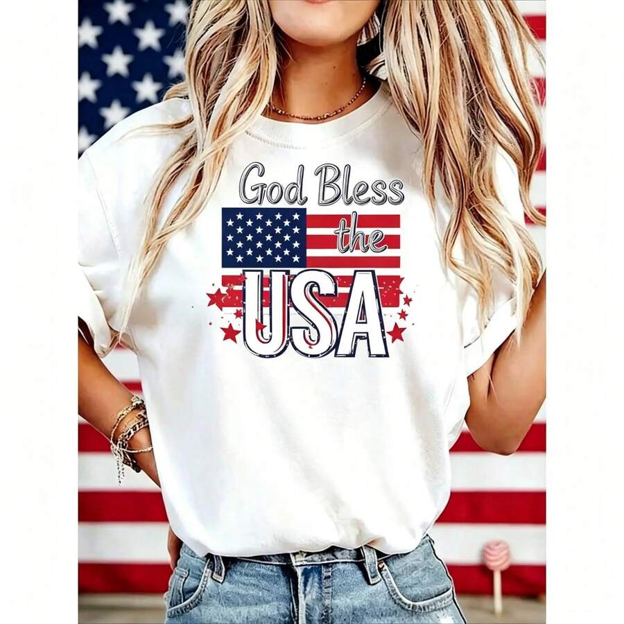 Camiseta de Mujer "God Bless America" 250 Años de América, Aniversario de 250 Años de la USA, Camiseta de Regalo para el Día de la Independencia, 4 de Julio, Camiseta de Algodón para Hombres y Mujeres - GBUSA-blanco - Ver 1
