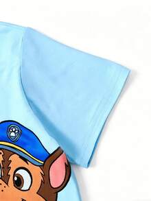 2pcs/Set PAW Patrol Boys' Outfit, Includes Blue Cartoon Puppy Print Short Sleeve T-Shirt And Shorts, Comfortable Sleepwear/Loungewear For Daily, Holiday, Gift - Baby Blue - View 5