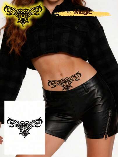 Temporary Tattoos-Seductive Succubus Design: Made Using Water Transfer Printing Technology, Featuring A Sexy Cutout Design. Waterproof And Suitable For Girls And Women. Can Be Applied To The Body And Legs.