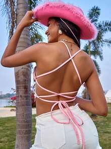 Party & Holiday Butterfly Contrast Color Sequin Backless Camisole Casual Summer - Multicolor - View 2