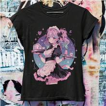 Pastel Goth Maid Anime Girl Oversized Tshirt  Harajuku Streetwear  j1apanese Streetwear  Grunge Aesthetic - Negro - Ver 1