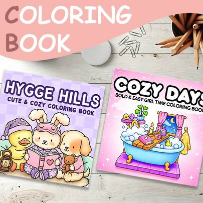 GDTME Hygge Hills：适合成人和青少年的温馨涂色书，包含可爱的动物场景，帮助您放松身心，缓解压力（Tibby Town | 可爱温馨涂色书）&Cozy Days 大胆简易涂色书：温馨女孩时光涂色书，展现超级可爱舒适的女孩时刻，温馨的小空间，助您放松身心……——送给孩子、青少年和成人的绝佳礼物