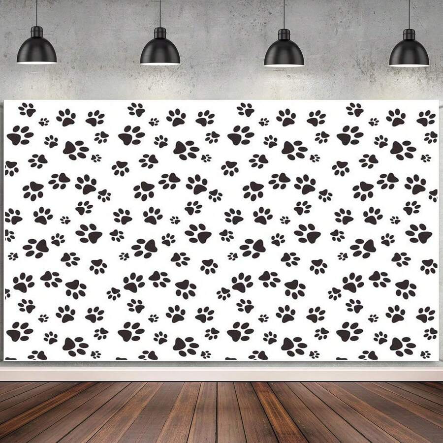 1pc Cartoons Puppy Dog Paw Theme Photography Backdrops Birthday Party Banner Photo Background Newborn Babyshower Candy Cake Table Decor Photobooth Props - View 1