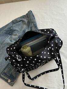 Túi đeo chéo nữ thời trang cổ điển mới 2026, dung tích lớn, phong cách casual chic, họa tiết chấm bi thanh lịch - màu đen - Xem 12