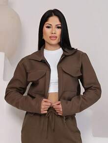 Bomber Jacket In Wool Fabric With Zipper Closure, Perfect For Winter, São João Festivities, Office, Evening, And Daytime Wear. Premium Fashion. - 鏽棕色 - 查看 3