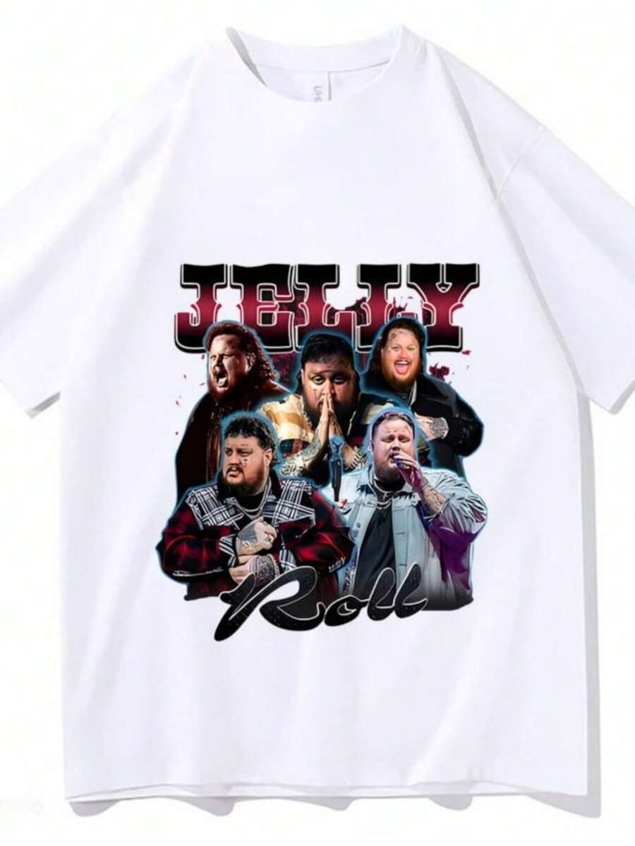 Women's Blouses Singer Jelly Roll Graphic Printing Tshirts Cotton Short Sleeve Tee-Shirts Hip Hop Clothes Fashion Casual Vintage Unisex T-Shirts - 白色 - 查看 1