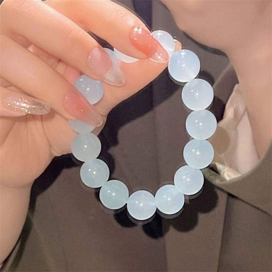 Peach Round Bead Bracelet, Soft And Smooth On The Finger, Gradient Color, Translucent Pink And Blue, Multi-Color - S237 - Xem 1