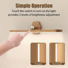 1 pieza Luz de pared LED de 360° giratoria y regulable, luz nocturna recargable por USB-C con control táctil, tira de luz con montaje magnético en la pared, adecuada para espejo de vanidad, baño, dormitorio, mesita de noche, uso doméstico - Luz giratoria con vetas de madera - Ver 9